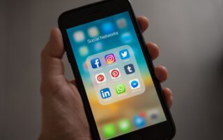Social media icons on a phone