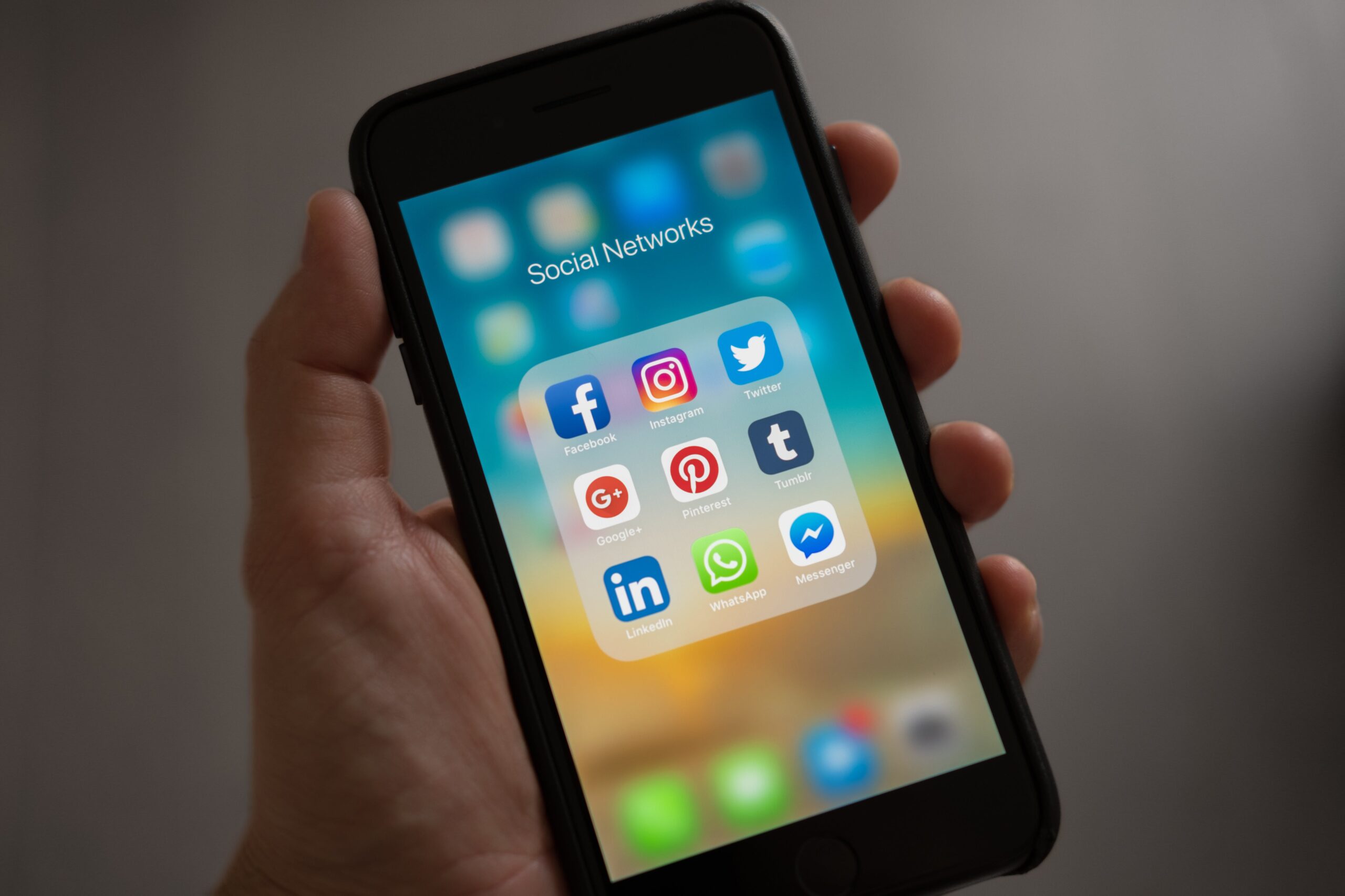 Social media icons on a phone