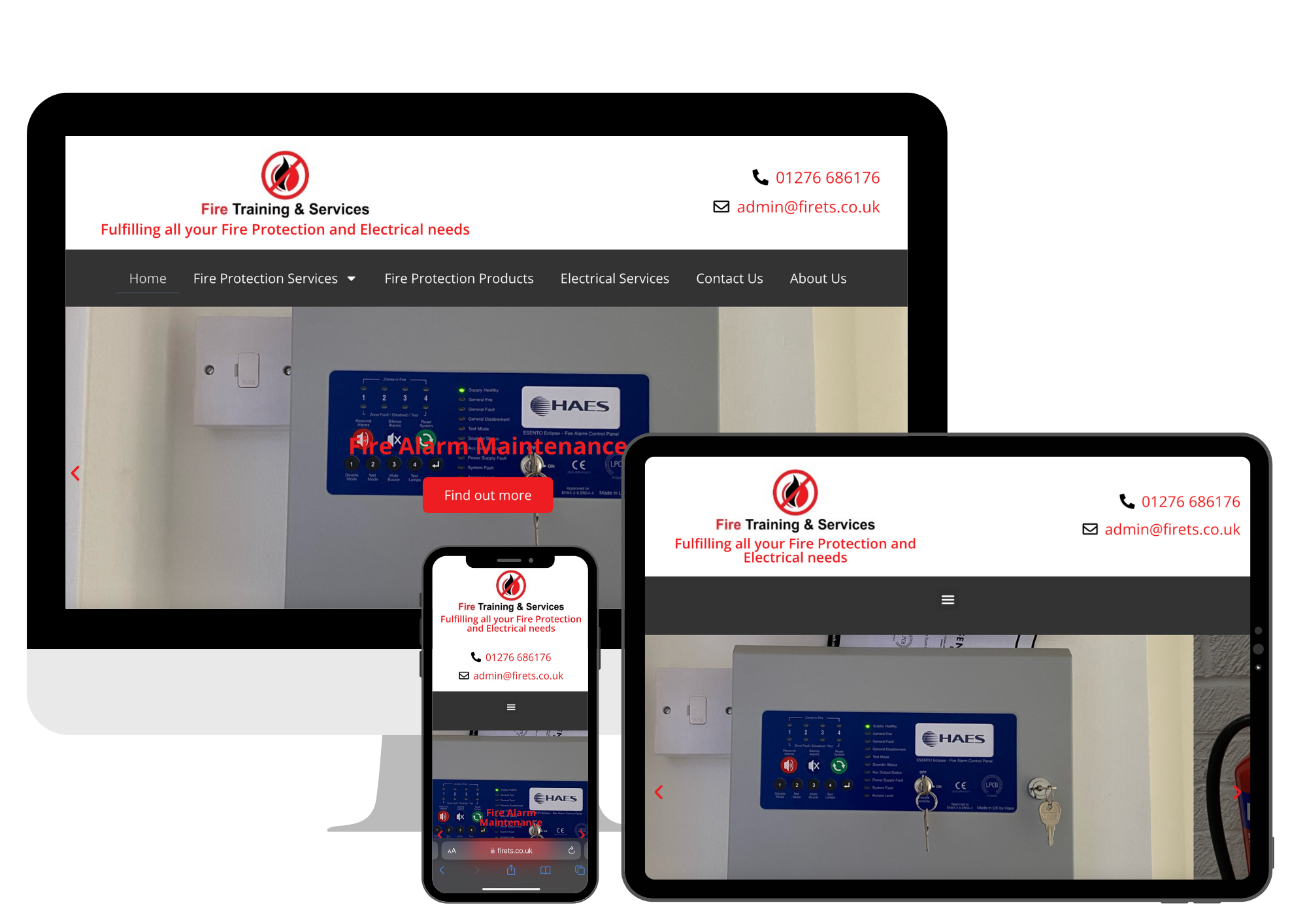 Screenshots of FireTS website on desktop, mobile and laptop